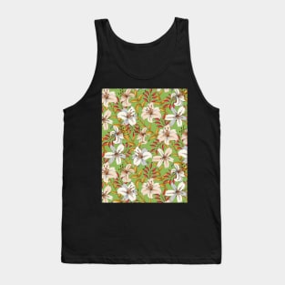 Lily Flower Pattern On Green Tank Top